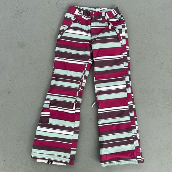 Roxy Trip Fontaine Snow 5,000 pink mint stripe snowboard ski pants X-SMALL - Picture 1 of 6